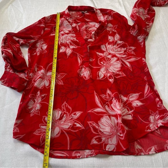 Kut FromThe Kloth Red Floral Lightweight Sheer Casual Long Sleeves Blouse Size S - Picture 5 of 11